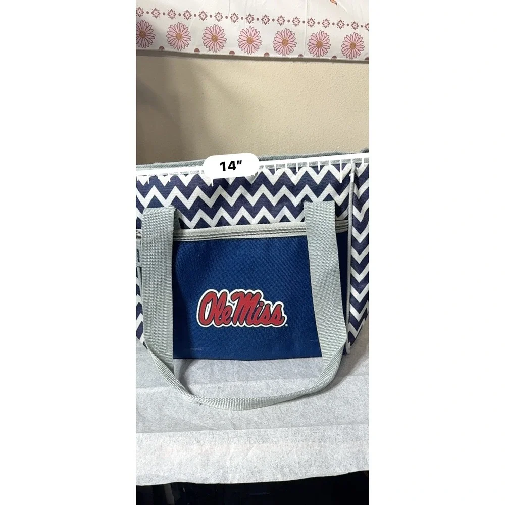 Logo Ole Miss Rebels Insulated Lunch Tote Bag Navy White Chevron Cooler Zipper